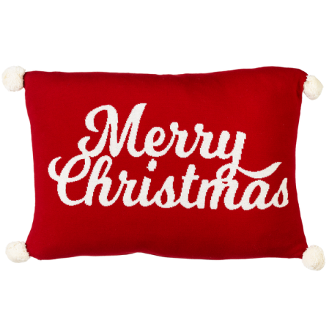 Merry Christmas Throw Pillows with Poms Poms