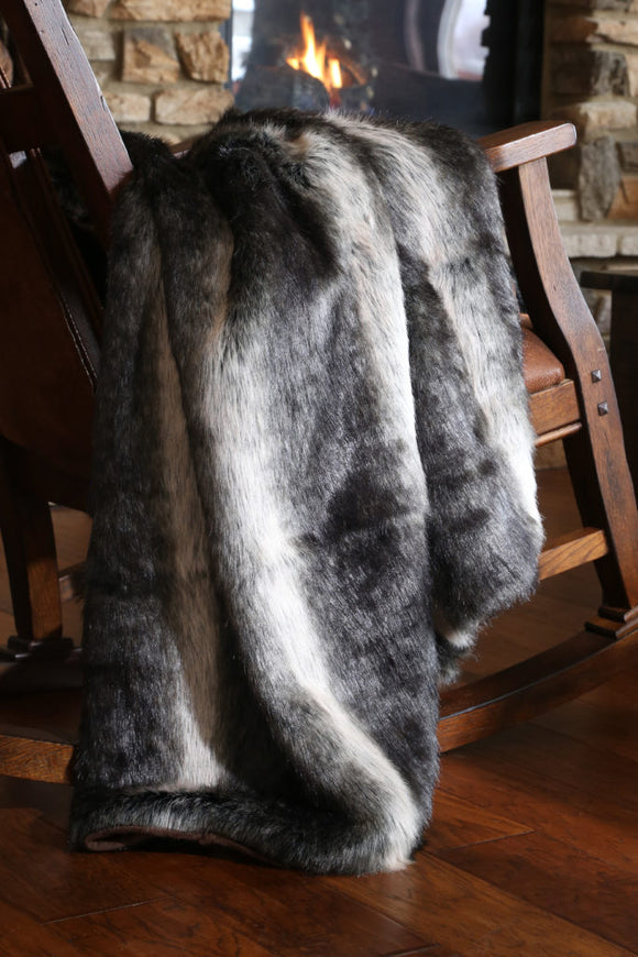 Black Wolf Oversized Faux Fur Throw