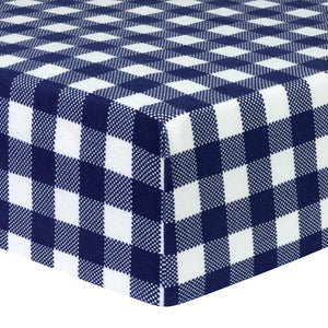 Navy and White Buffalo Check Deluxe Flannel Crib Sheet
