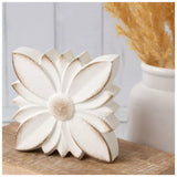 White Flower Distressed Wood Sitter
