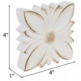 White Flower Distressed Wood Sitter