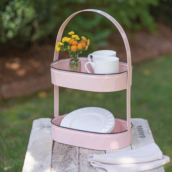 Two-Tiered Oval Soft Pink Tray