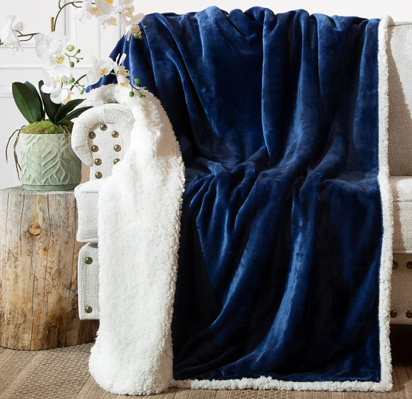 Navy Sherpa Plush Throw