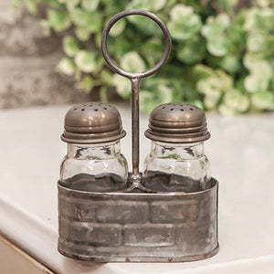 Salt & Pepper Shakers with Galvanized Caddy