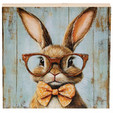 Bunny in Red Glasses Wooden Tabletop Block