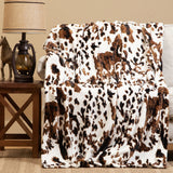 Tri Colored Cowhide Plush Throw Blanket