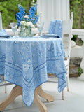 Floral Washed Blue Tablecloth
