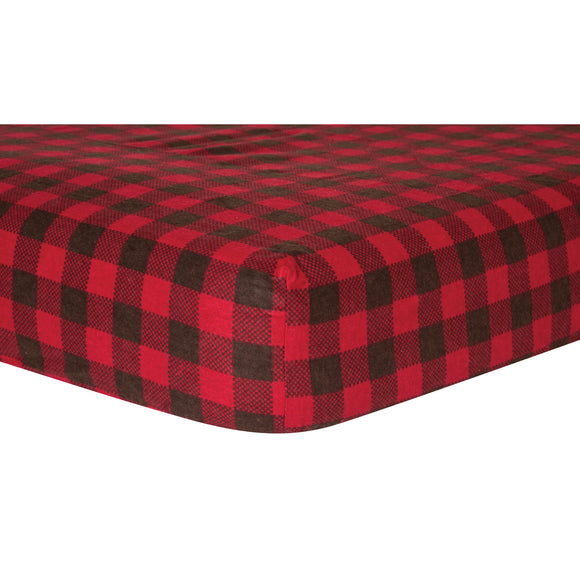 Red and Brown Buffalo Check Flannel Crib Sheet