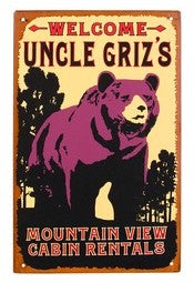 Tin Grizzly Bear Wall Sign
