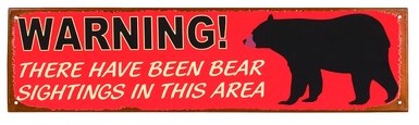 Red Metal Sign- Bear Warning