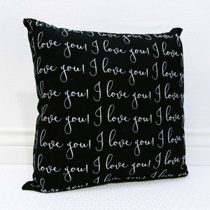 Black Canvas Pillow inscribed with I Love You.