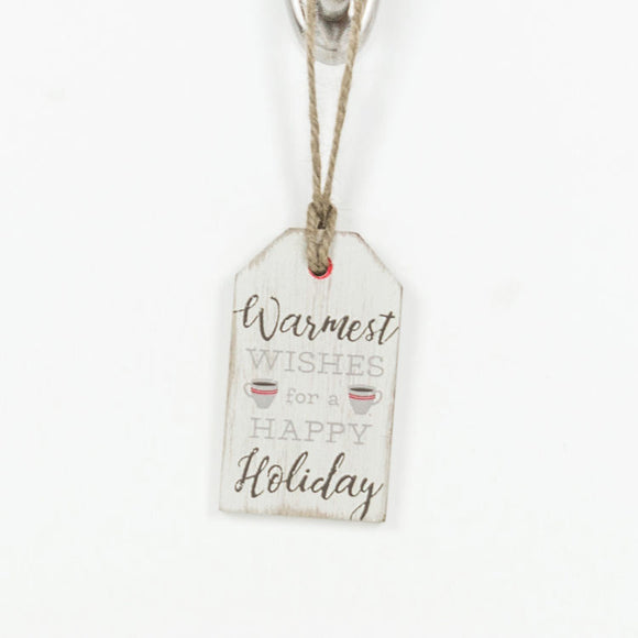 White Distressed Wooden Warmest Wishes Holiday Tag