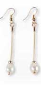 Gold tone snake chain fresh water pearl pierced earrings.