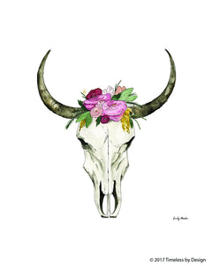 Watercolor Cow Skull Canvas Art