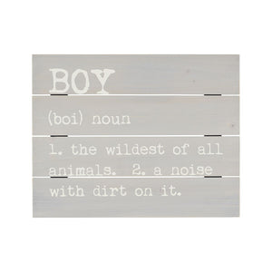 Gray Pallet Sign With Boy Definition