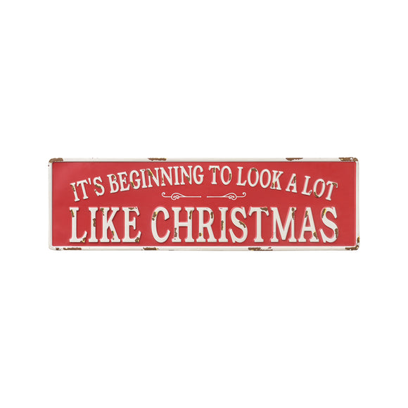 Red Metal Christmas Sign with the words 