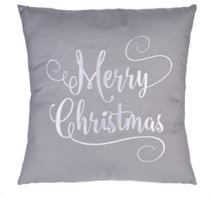 Merry Christmas Gray Scroll Throw Pillow