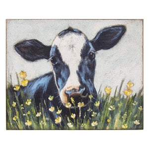 Large Wooden Black and White Cow Block Sign