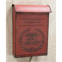 Distressed Red Metal Christmas Post Box