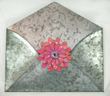 Galvanized metal wall envelope. Weathered look. Measures 9.5" L by 9" T.  Flower Magnets sold separately.