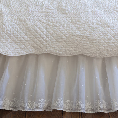 Daisy Dot White Embroidered Bed Skirt