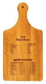 Wooden Paddle Cutting Board with Weights and Measures