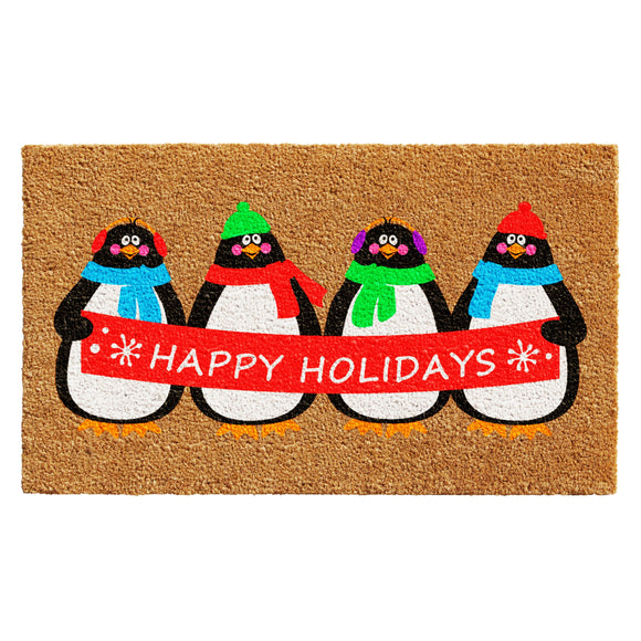 Happy Holidays Penguins Doormat